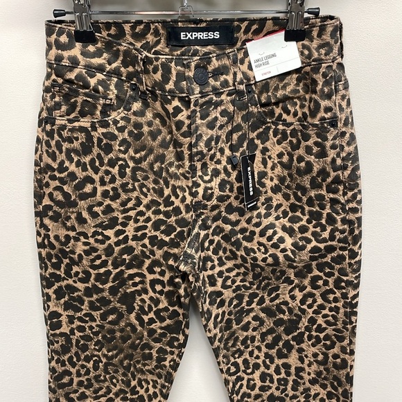 NWT Express Ankle Legging High Rise Denim Jeans Leopard Print 0L - Picture 2 of 16